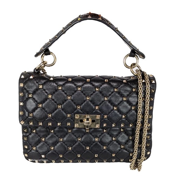 Valentino Handbags - Valentino Black Medium Rockstud Spike Chain Bag